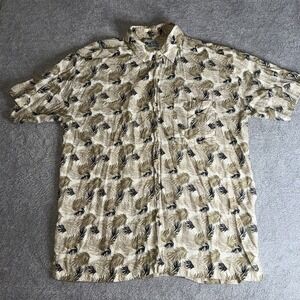 Vintage Sun Casuals‎ Mens Floral Aloha Hawaiian Shirt Size L Palm Leaves